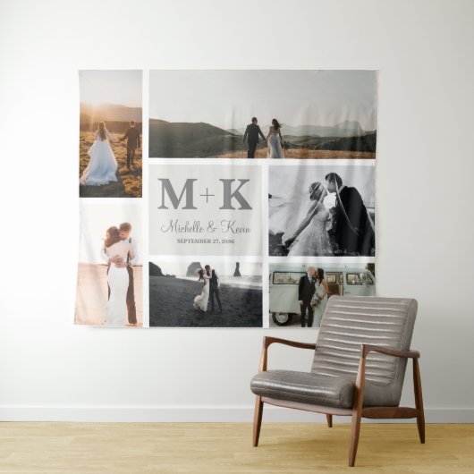 6 Foto Wedding Collage Newlyweds Wandteppich (Beispiel (Horizontal))