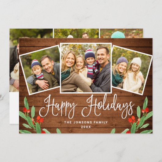 6 FOTO Weihnachten Rustikales Braun Holz Gruß (Vorne/Hinten)