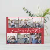 6 Foto Weihnachtskarte Merry Bright Red Einladung (Stehend Vorderseite)