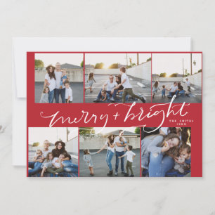 6 Foto Weihnachtskarte Merry Bright Red Einladung