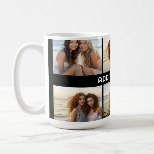 6 FotoCollage 1 Textzeile — CAN Schwarz bearbeiten Kaffeetasse (Links)