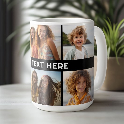 6 FotoCollage 1 Textzeile — CAN Schwarz bearbeiten Kaffeetasse