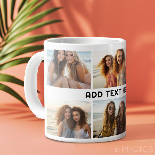 6 FotoCollage 1 Textzeile — Farbe bearbeiten Jumbo-Tasse