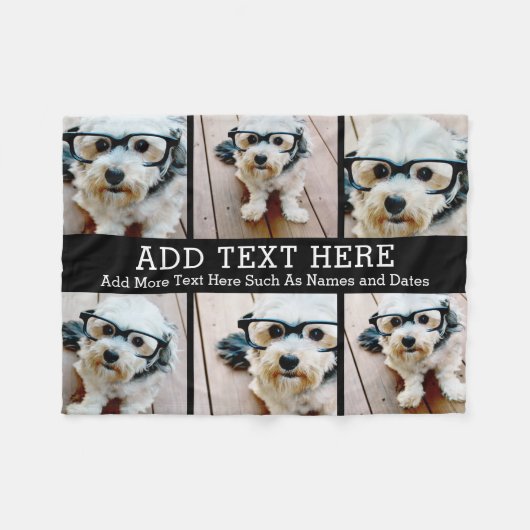 6 FotoCollage 2 Zeilen Text — CAN Schwarz bearbeit Fleecedecke (Vorderseite (Horizontal))