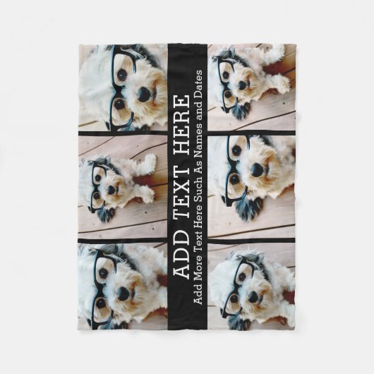 6 FotoCollage 2 Zeilen Text — CAN Schwarz bearbeit Fleecedecke (Vorderseite)