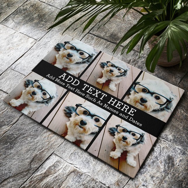 6 FotoCollage 2 Zeilen Text — CAN Schwarz bearbeit Fußmatte (Custom Welcome Doormat)