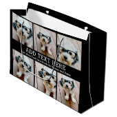 6 FotoCollage 2 Zeilen Text — CAN Schwarz bearbeit Große Geschenktüte (Vorderseite Schrägansicht)