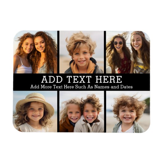 6 FotoCollage 2 Zeilen Text — CAN Schwarz bearbeit Magnet (Horizontal)