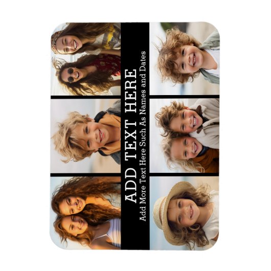 6 FotoCollage 2 Zeilen Text — CAN Schwarz bearbeit Magnet (Vertikal)