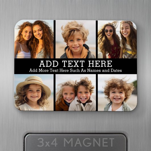 6 FotoCollage 2 Zeilen Text — CAN Schwarz bearbeit Magnet