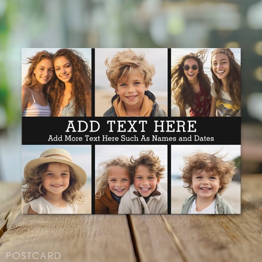 6 FotoCollage 2 Zeilen Text — CAN Schwarz bearbeit Postkarte