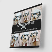 6 FotoCollage 2 Zeilen Text — CAN Schwarz bearbeit Quadratische Wanduhr (Winkel)