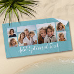 6 FotoCollage benutzerdefinierter Skripttext leuch Strandtuch<br><div class="desc">Eine lustige Art, Fotos von Freunden und Familie zu zeigen. Laden Sie bis zu 6 Fotos hoch und fügen Sie sie der Collage hinzu. Der Hintergrund ist hellblau, aber Sie können den Hintergrund ändern, wenn Sie auf den Link anpassen und eine andere Farbe wählen. Sie können auch einen Namen oder...</div>