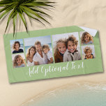 6 FotoCollage benutzerdefinierter Skripttext leuch Strandtuch<br><div class="desc">Eine lustige Art, Fotos von Freunden und Familie zu zeigen. Laden Sie bis zu 6 Fotos hoch und fügen Sie sie der Collage hinzu. Der Hintergrund ist hellgrün, aber Sie können den Hintergrund ändern, wenn Sie auf den Link anpassen und eine andere Farbe wählen. Sie können auch einen Namen oder...</div>