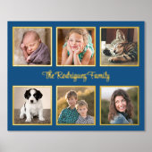 6 FotoCollage Benutzerdefinierter Text Blau Gold Foliendrucke (Vorderseite)