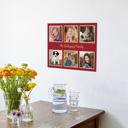 6 FotoCollage Custom Text Burgundy Red Gold Foliendrucke (Ablage(Küche))