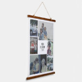 6 FotoCollage - Familientext in der Mitte - weiß Wandteppich Mit Holzrahmen (Gewinkelt)