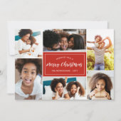 6 FotoCollage | Grüne Karierte Rückseite Feiertagskarte (Vorderseite)