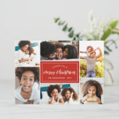 6 FotoCollage | Grüne Karierte Rückseite Feiertagskarte (Stehend Vorderseite)