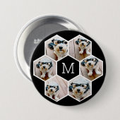 6 FotoCollage in Wabenmuster Schwarz-weiß Button (Vorne & Hinten)