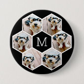 6 FotoCollage in Wabenmuster Schwarz-weiß Button (Vorderseite)