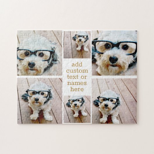 6 FotoCollage Minimalistisch - Gold und Weiß Puzzle (Horizontal)