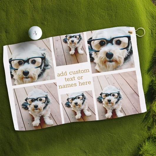 6 FotoCollage Minimalistisch - Gold und Weißgitter Golfhandtuch