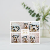 6 FotoCollage Minimalistisch - Gold und Weißgitter Postkarte (Stehend Vorderseite)