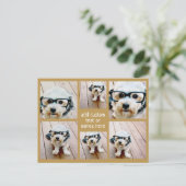 6 FotoCollage Minimalistisch - Gold und Weißgitter Postkarte (Stehend Vorderseite)