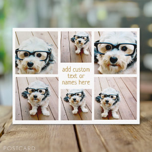 6 FotoCollage Minimalistisch - Gold und Weißgitter Postkarte