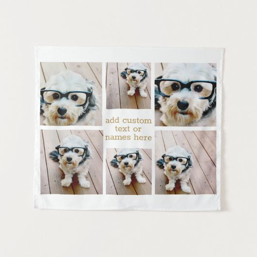 6 FotoCollage Minimalistisch - Gold und Weißgitter Wandteppich (Vorderseite (Horizontal))