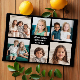 6 FotoCollage Minimalistisch - mit weißem Text Geschirrtuch