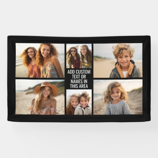 6 FotoCollage Minimalistisch - Schwarz mit Weiß Banner (Horizontal)