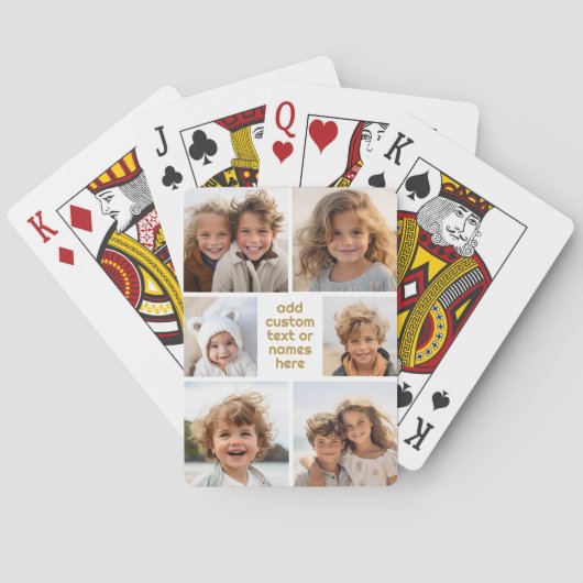 6 FotoCollage Minimalistisch - weiß und gold Spielkarten (Rückseite)