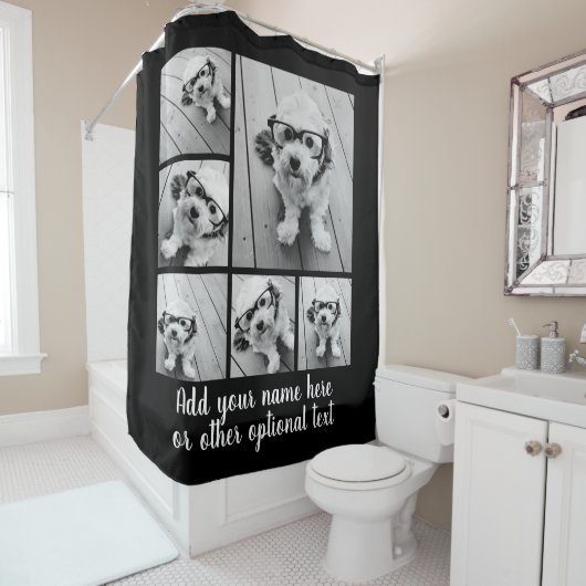 6 FotoCollage mit Single Pink Monogramm Duschvorhang (Beispiel)