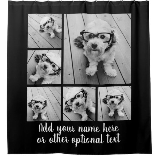 6 FotoCollage mit Single Pink Monogramm Duschvorhang (Vorderseite)