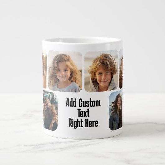 6 FotoCollage mit Textblock - Schwarzweiß Jumbo-Tasse (Vorderseite)