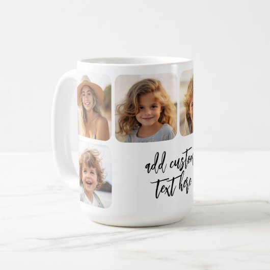 6 FotoCollage mit trendigem Bounce-Skript - weiß Kaffeetasse (Vorderseite Links)