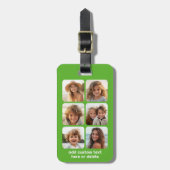 6 FotoCollage mit weißem Text auf grün Gepäckanhänger (Vorderseite vertikal)