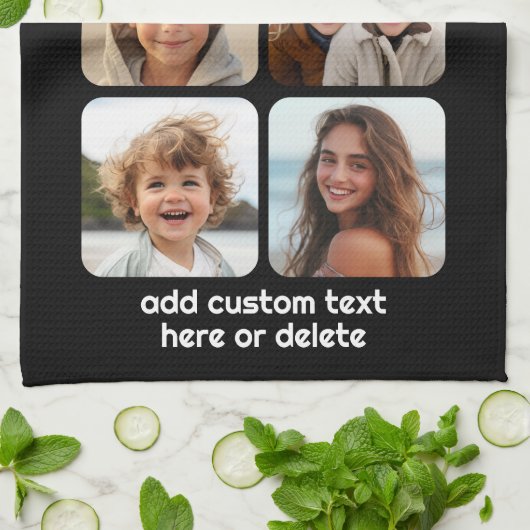 6 FotoCollage mit weißem Text in schwarz Geschirrtuch (Gefaltet)