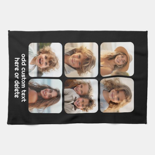 6 FotoCollage mit weißem Text in schwarz Geschirrtuch (Horizontal)