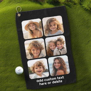 6 FotoCollage mit weißem Text in schwarz Golfhandtuch
