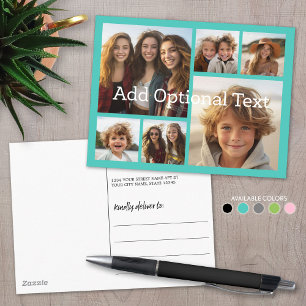 6 Fotocollage Optionaler Text — Blau bearbeiten Postkarte