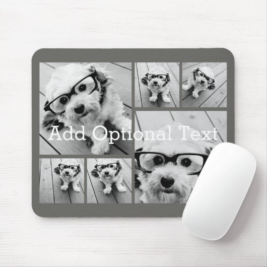6 Fotocollage Optionaler Text — CAN Edit Grau Mousepad (Mit Mouse)