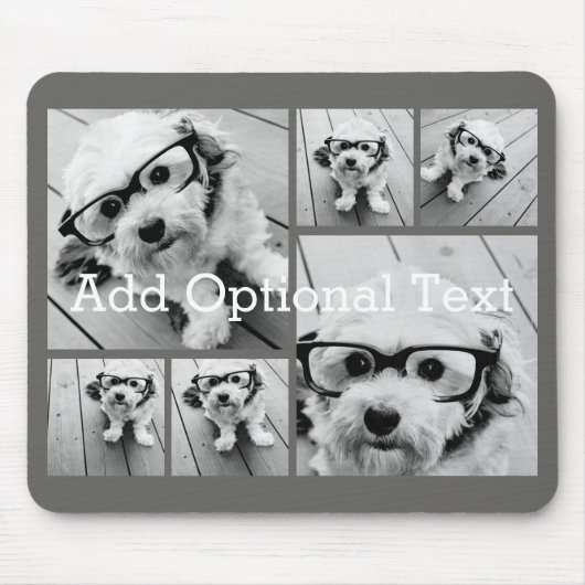 6 Fotocollage Optionaler Text — CAN Edit Grau Mousepad (Vorne)