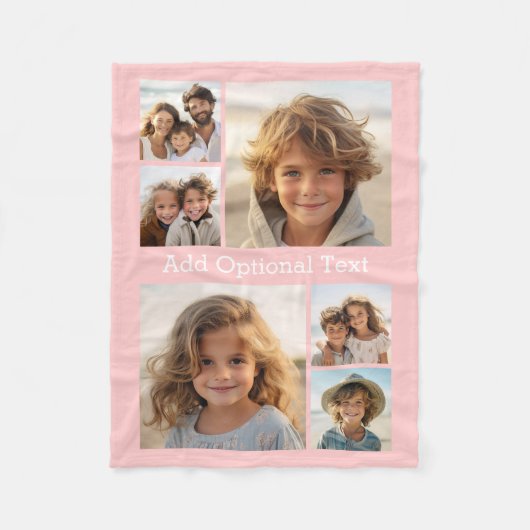 6 FotoCollage Optionaler Text — Farbe bearbeiten Fleecedecke (Vorderseite)