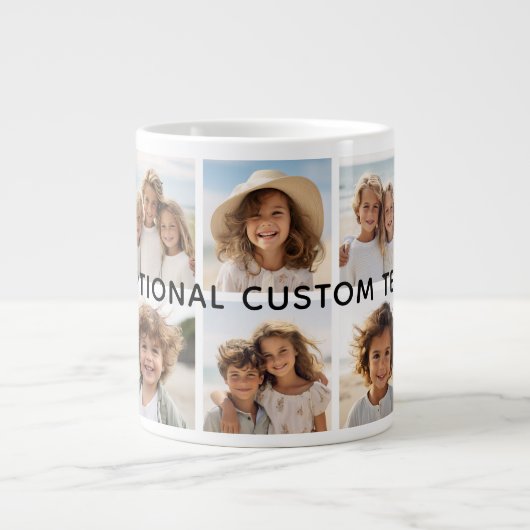 6 FotoCollage Optionaler Text — Farbe bearbeiten Jumbo-Tasse (Vorderseite)