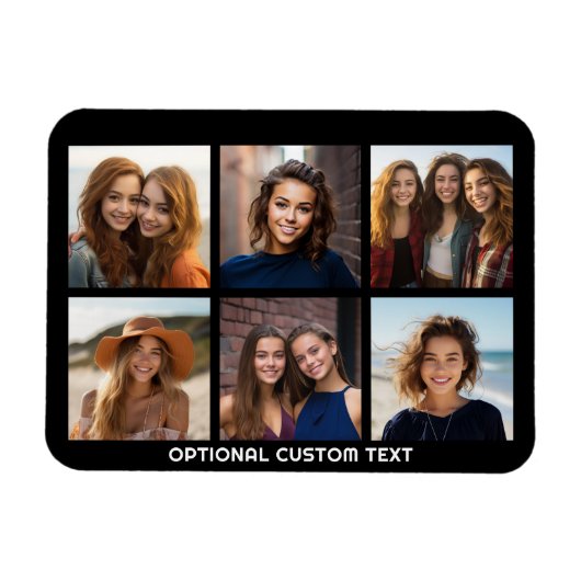 6 FotoCollage Optionaler Text — Farbe bearbeiten Magnet (Horizontal)