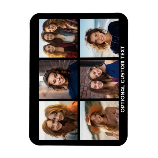 6 FotoCollage Optionaler Text — Farbe bearbeiten Magnet (Vertikal)