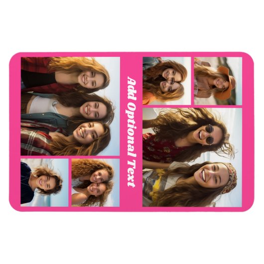6 FotoCollage Optionaler Text — Farbe bearbeiten Magnet (Horizontal)